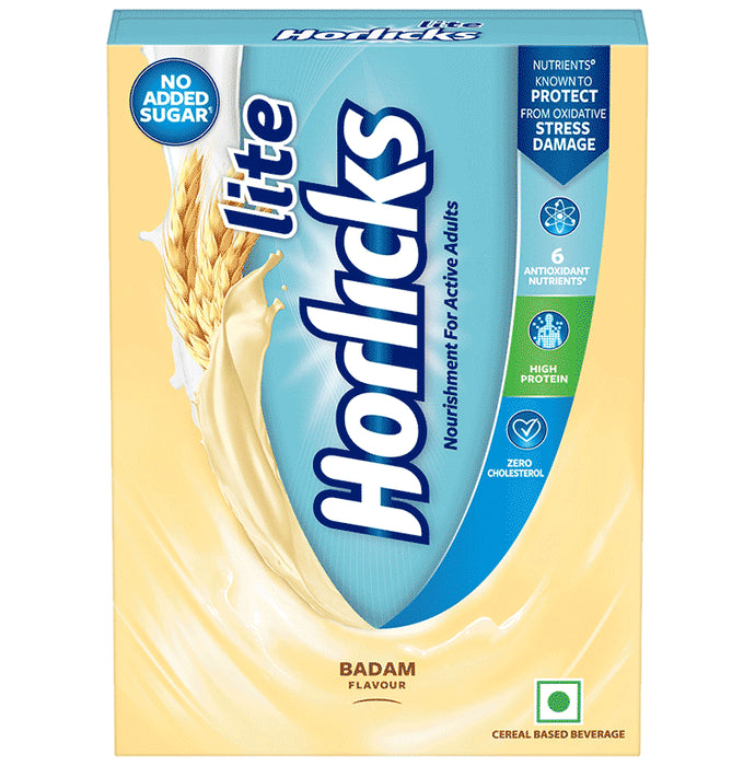 Horlicks Lite with Antioxidant Nutrients, Protein & No Added Sugar for Stamina, Bones, Immunity & Growth Powder Badam - Classic Derma