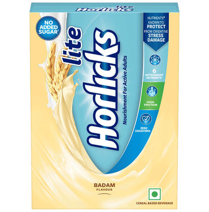 Horlicks Lite with Antioxidant Nutrients, Protein & No Added Sugar for Stamina, Bones, Immunity & Growth Powder Badam - Classic Derma