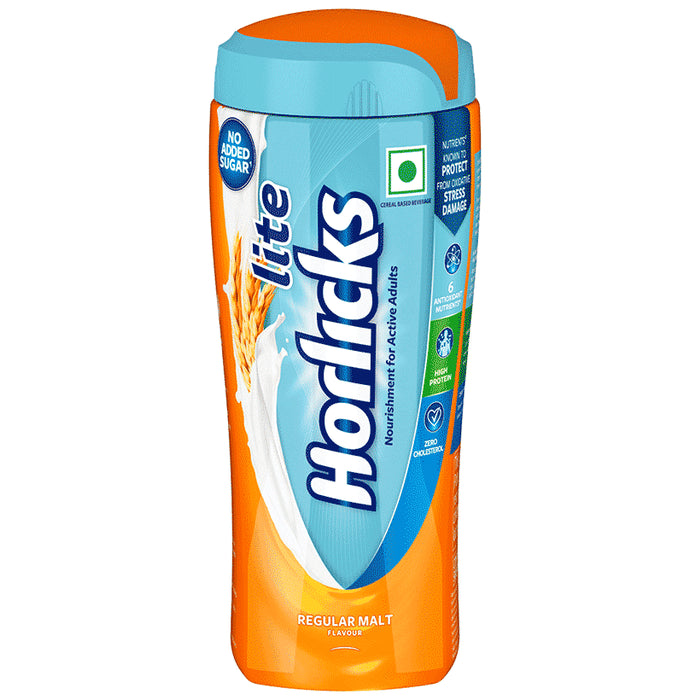 Horlicks Lite with Antioxidant Nutrients, Protein & No Added Sugar for Stamina, Bones, Immunity & Growth Powder Regular Malt - Classic Derma