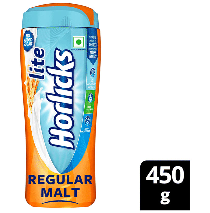 Horlicks Lite with Antioxidant Nutrients, Protein & No Added Sugar for Stamina, Bones, Immunity & Growth Powder Regular Malt