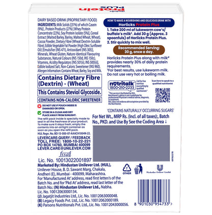 Horlicks Protein Plus with Triple Protein Blend of Soy, Whey, Casein | No Added Sugar | Flavour Chocolate