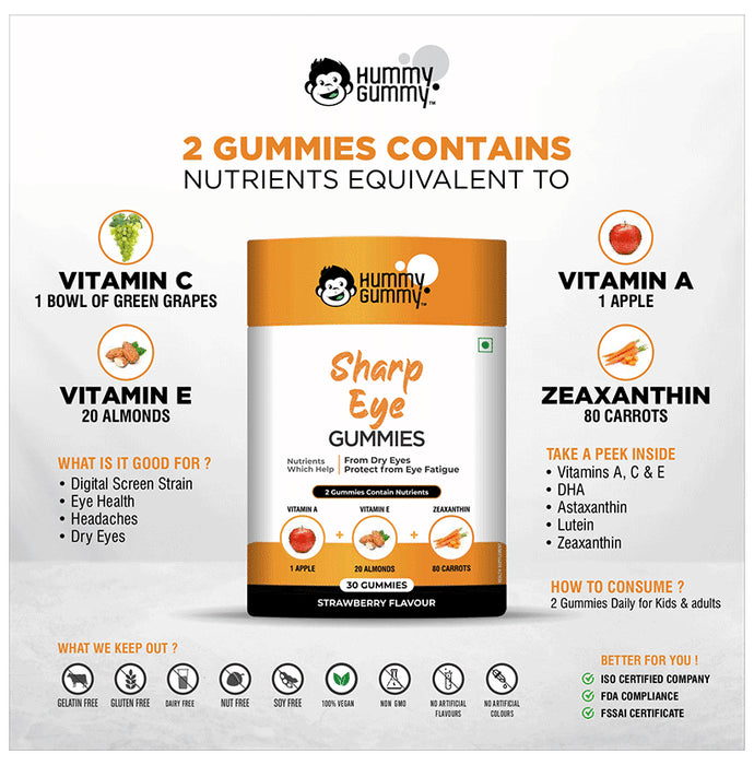 Hummy Gummy Sharp Eye Gummies (30 Each) Strawberry