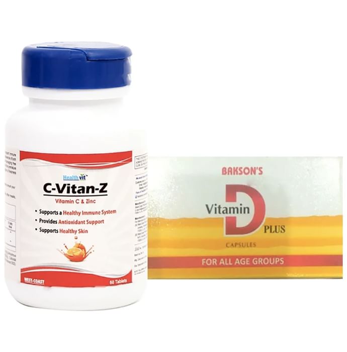 Immunity Care Combo of HealthVit C-Vitan-Z Vitamin C & Zinc 60 Tablet and Bakson's Vitamin D Plus 50 Capsule - Classic Derma