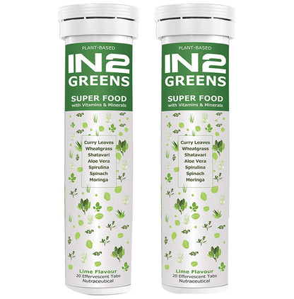 IN2 Greens Super Food with Vitamins & Minerals Effervescent Tablet (20 Each) Lime