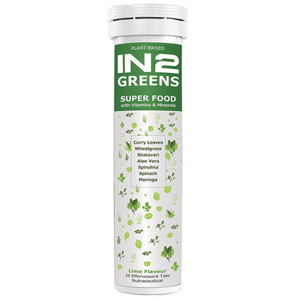 IN2 Greens Super Food with Vitamins & Minerals Effervescent Tablet (20 Each) Lime - Classic Derma