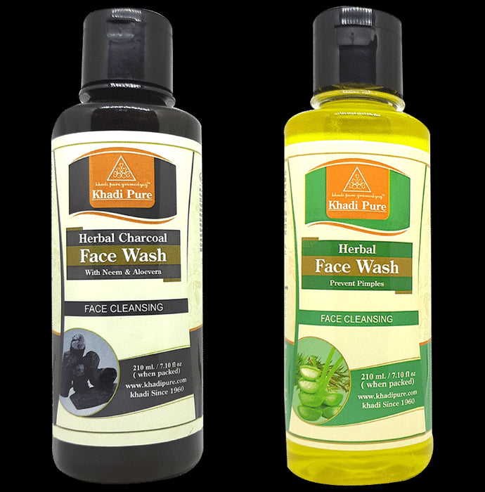 Khadi Pure Combo Pack of Herbal and Charcoal Face Wash (210ml Each) - Classic Derma