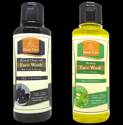 Khadi Pure Combo Pack of Herbal and Charcoal Face Wash (210ml Each) - Classic Derma