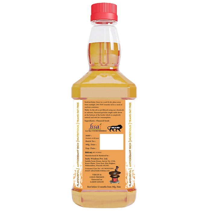 Indic Wisdom Wood Pressed Flaxseed Oil (Cold Pressed - Extracted on Wooden Churner)