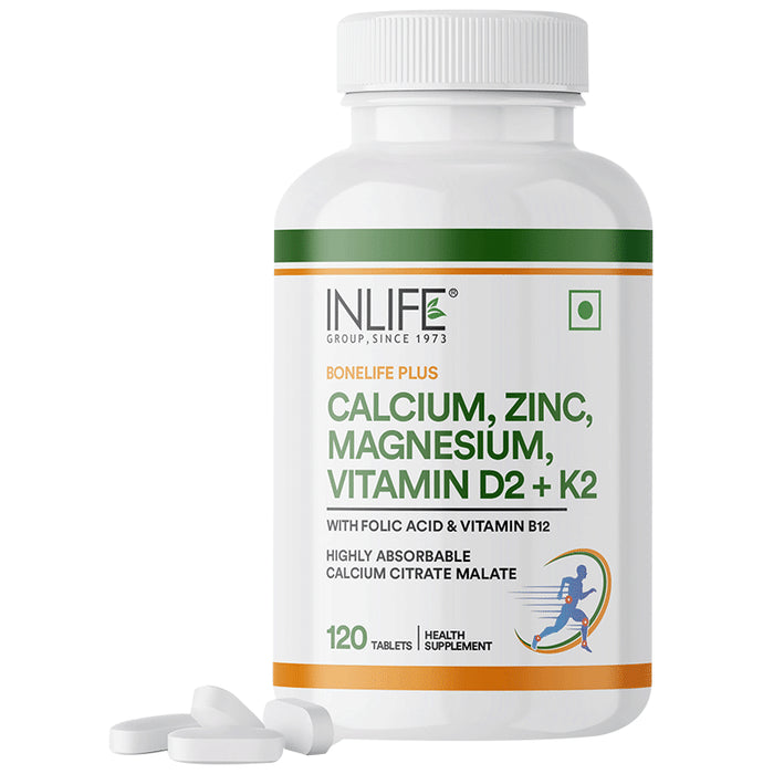 Inlife Bonelife Plus | With Calcium, Zinc Magnesium, Vitamin D2+K2 with Folic Acid for Bone Health | Tablet - Classic Derma