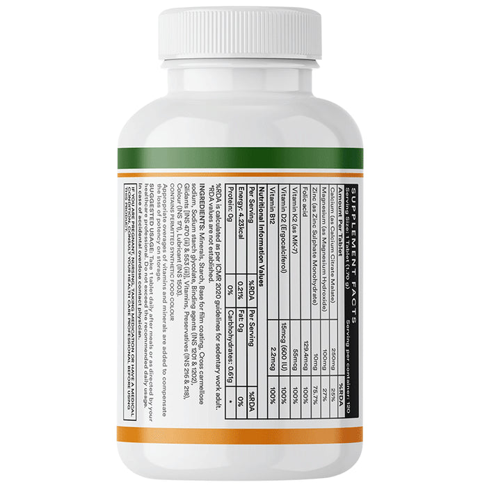 Inlife Bonelife Plus | With Calcium, Zinc Magnesium, Vitamin D2+K2 with Folic Acid for Bone Health | Tablet