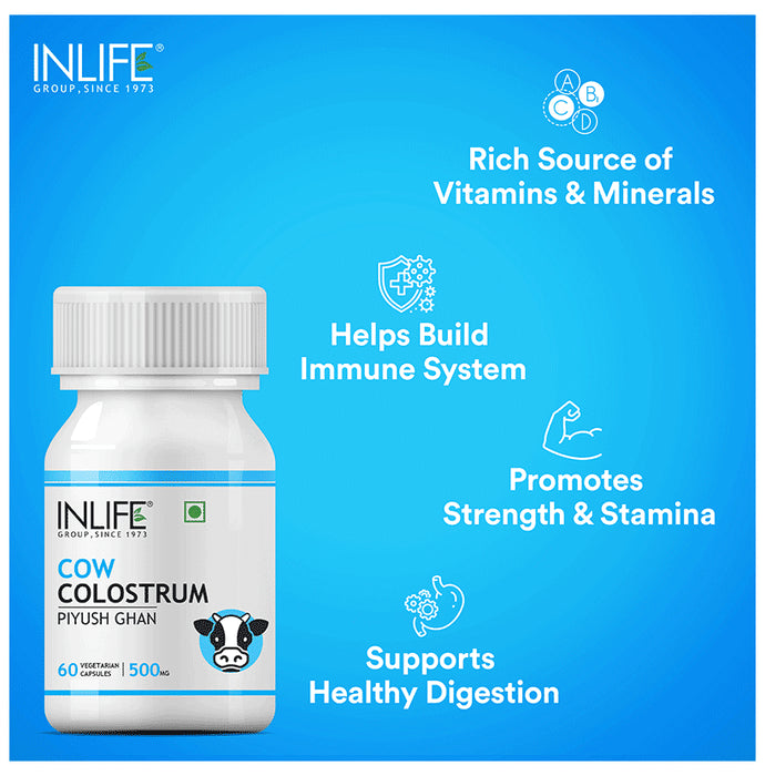 Inlife Cow Colostrum 500mg Capsule | For Immunity, Strength, Stamina & Healthy Digestion
