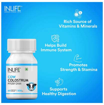 Inlife Cow Colostrum 500mg Capsule | For Immunity, Strength, Stamina & Healthy Digestion