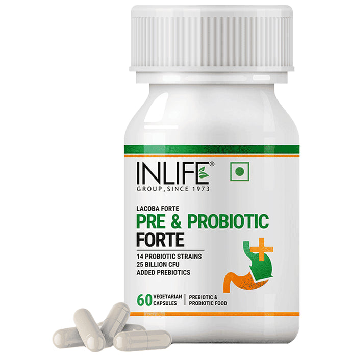 Inlife Prebiotic & Probiotics Forte for Men & Women | 25 Billion CFU with 14 Strains | Vegetarian Capsule for Gut Health - Classic Derma