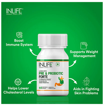 Inlife Prebiotic & Probiotics Forte for Men & Women | 25 Billion CFU with 14 Strains | Vegetarian Capsule for Gut Health