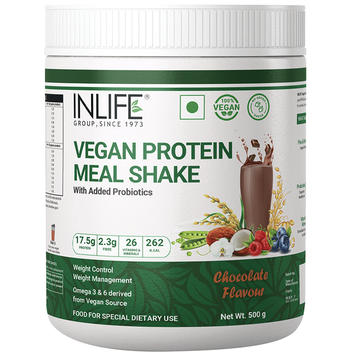 Inlife Vegan Protein Powder Meal Shake with Added Probiotics Chocolate - Classic Derma