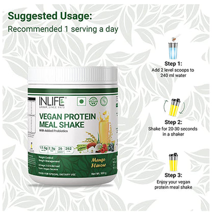 Inlife Vegan Protein Powder Meal Shake with Added Probiotics Mango