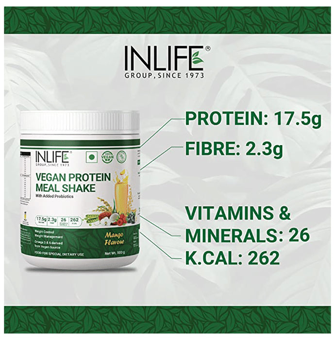 Inlife Vegan Protein Powder Meal Shake with Added Probiotics Mango