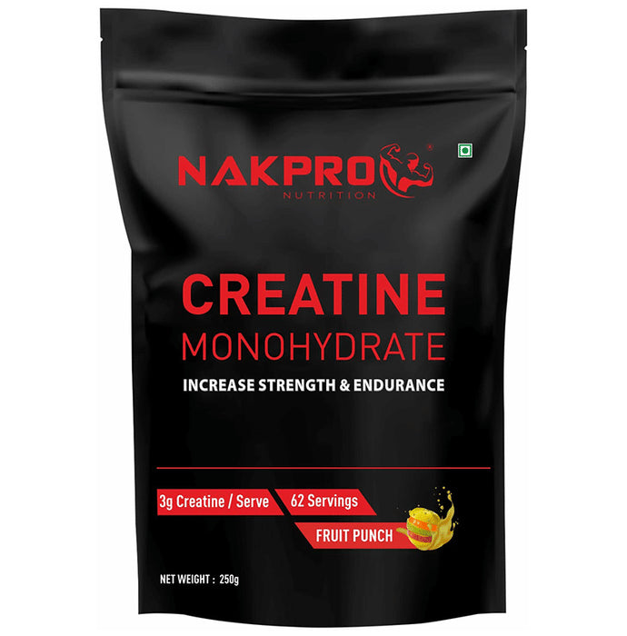 Nakpro Nutrition Creatine Monohydrate for Strength & Endurance | Flavour Powder Fruit Punch - Classic Derma
