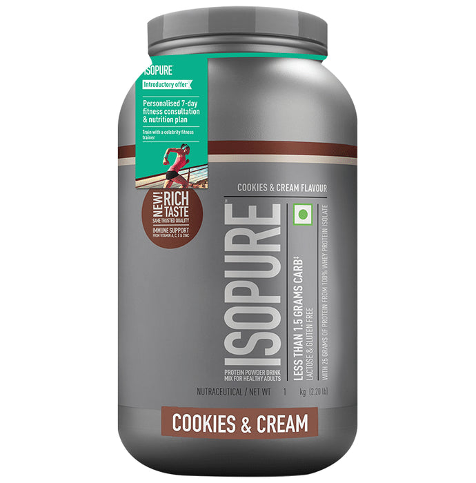 Isopure Whey Protein with Less than 1.5gm Carbs | For Fitness, Immunity & Skin | Flavour Powder Cream and Cookie - Classic Derma