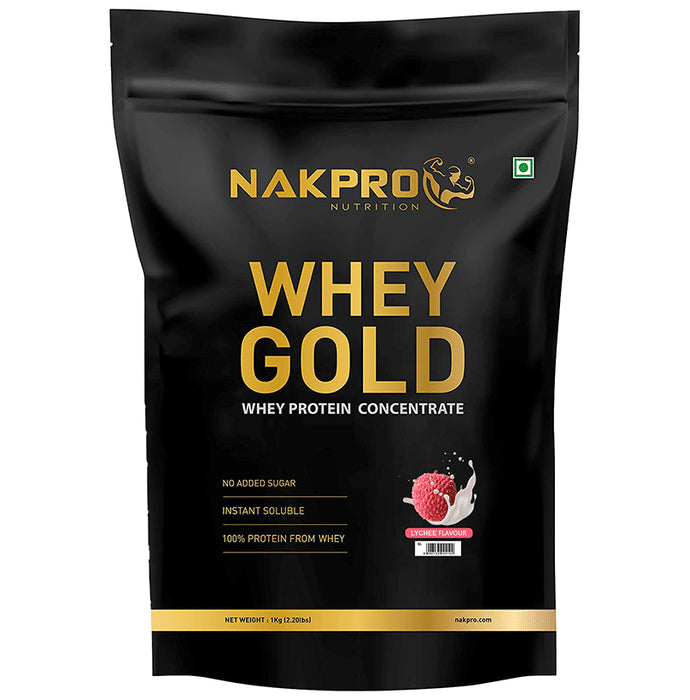 Nakpro Nutrition Whey Gold Whey Protein Concentrate Powder (1kg Each) Lychee - Classic Derma
