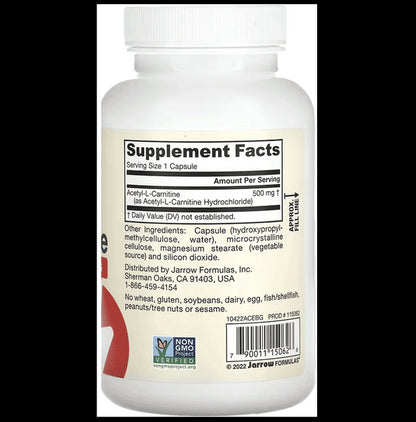 Jarrow Formulas Acetyl L-Carnitine 500mg Veggie Cap | For Brain Function Support