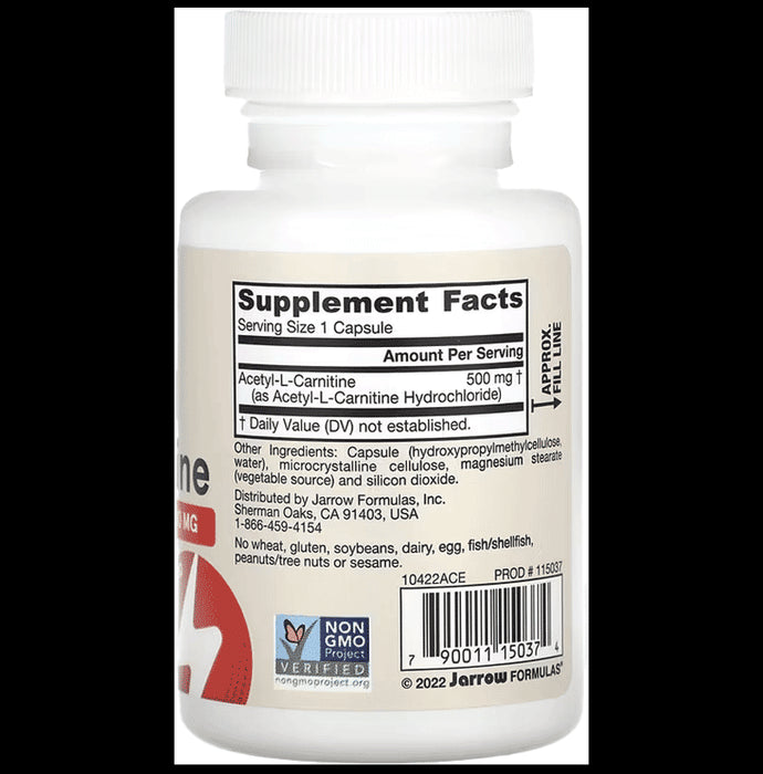 Jarrow Formulas Acetyl L-Carnitine 500mg Veggie Cap | For Brain Function Support