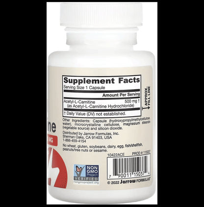 Jarrow Formulas Acetyl L-Carnitine 500mg Veggie Cap | For Brain Function Support