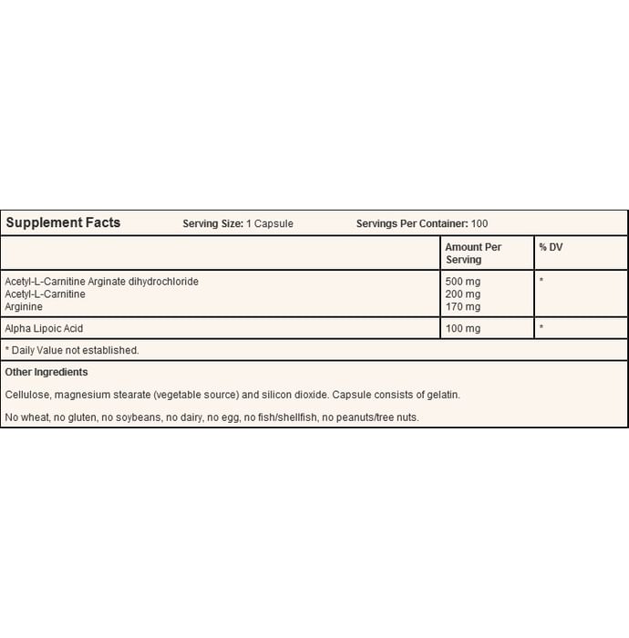 Jarrow Formulas Acetyl-L-Carnitine Arginate + Alpha Lipoic Acid Capsule | For Energy Production