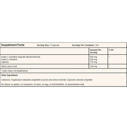 Jarrow Formulas Acetyl-L-Carnitine Arginate + Alpha Lipoic Acid Capsule | For Energy Production