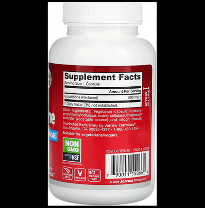 Jarrow Formulas Glutathione Reduced 500mg | Veggie Cap for Antioxidant Support