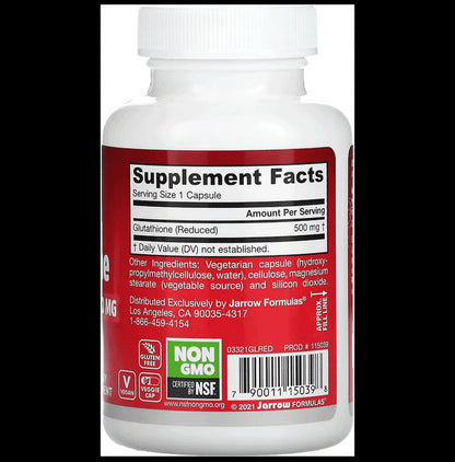 Jarrow Formulas Glutathione Reduced 500mg | Veggie Cap for Antioxidant Support