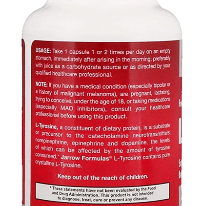 Jarrow Formulas L-Tyrosine 500mg Capsule | Supports Brain Function