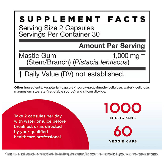 Jarrow Formulas Mastic Gum 1000mg Veggie Caps | For Stomach & Duodenal Health
