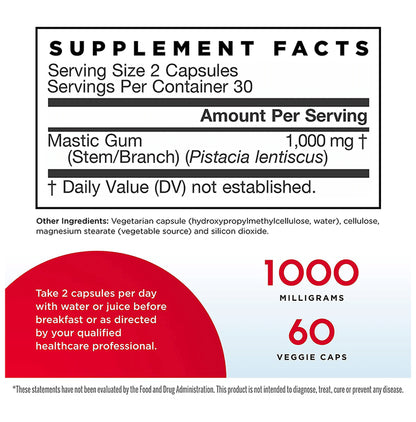 Jarrow Formulas Mastic Gum 1000mg Veggie Caps | For Stomach & Duodenal Health