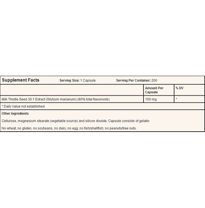 Jarrow Formulas Milk Thistle 150mg Capsule | Supports Liver Function