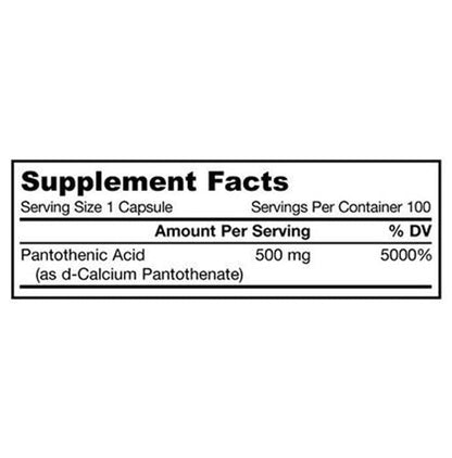 Jarrow Formulas Pantothenic Acid B5 500mg Capsule | For Energy Production