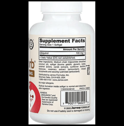 Jarrow Formulas Ubiquinol QH-Absorb 100mg Softgel | For Cardiovascular Health & Antioxidant Support
