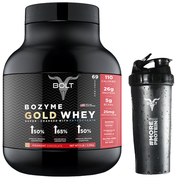Bolt Bozyme Gold Whey Powder Saffron Pistachio with Shaker Free - Classic Derma
