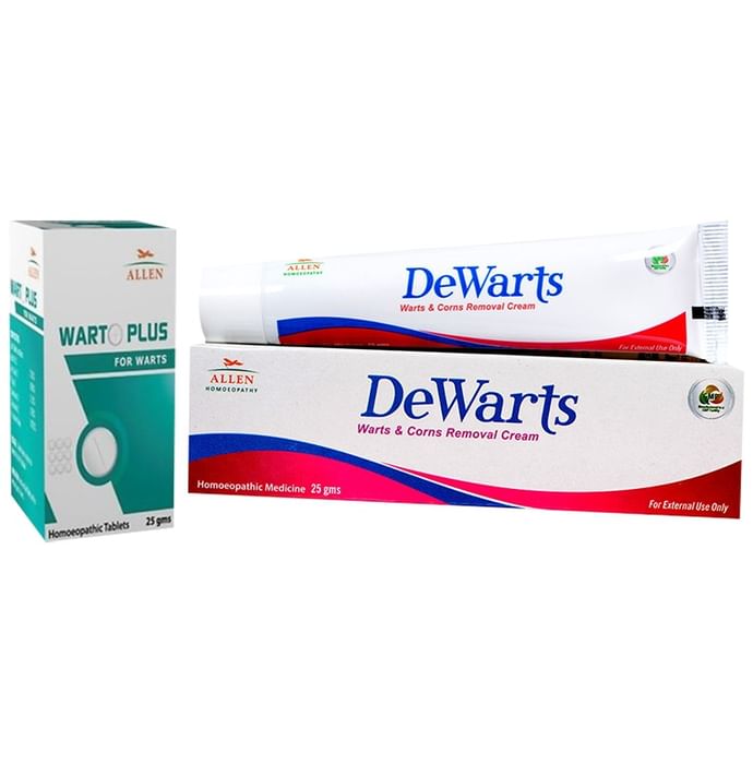 Allen Anti Warts Combo Pack of Warto Plus 30gm Tablet & Dewarts Cream 25gm - Classic Derma
