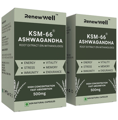 Renewwell KSM 66 Ashwagandha Capsules (60 Each) - Classic Derma