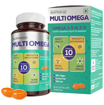 Jubilant Nutrihance Multi Omega 3-5-6-7-9 | Vegetarian Softgel for Heart, Renal & Nerve Health - Classic Derma