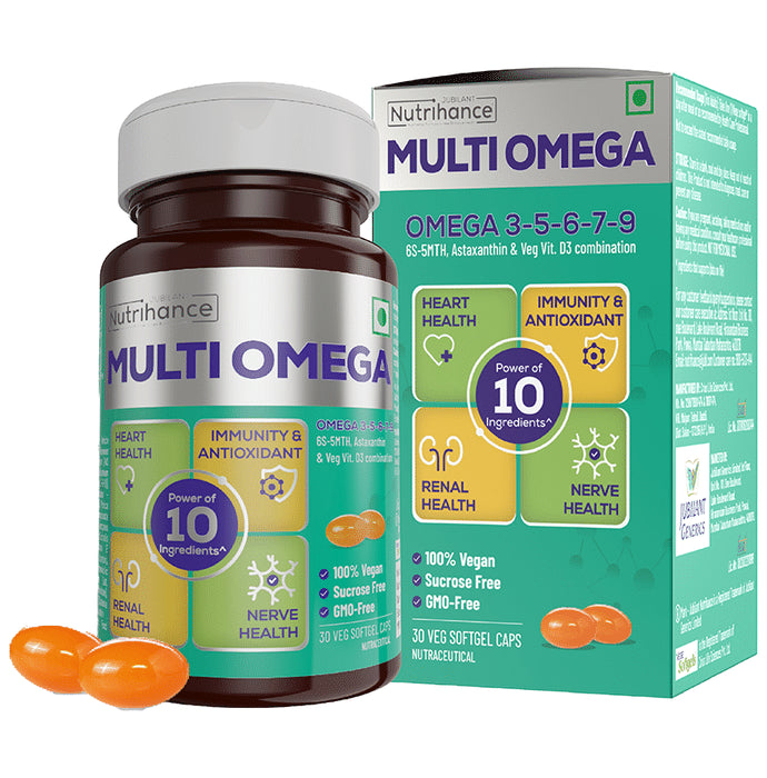 Jubilant Nutrihance Multi Omega 3-5-6-7-9 | Vegetarian Softgel for Heart, Renal & Nerve Health - Classic Derma