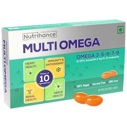 Jubilant Nutrihance Multi Omega 3-5-6-7-9 | Vegetarian Softgel for Heart, Renal & Nerve Health - Classic Derma