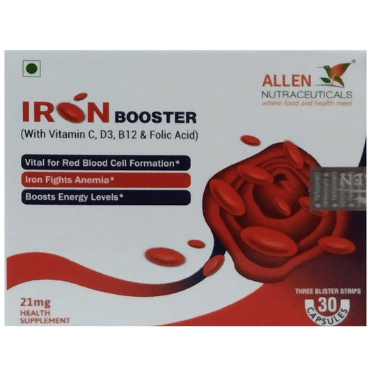 Allen Nutraceutical Iron Booster with Vitamin C, D3, B12 & Folic Acid | For Energy, Anaemia & RBC Formation | Capsule - Classic Derma