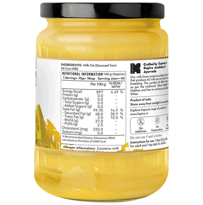 Kapiva A2 Desi Pure Foods 100% Organic Cow Ghee | Good Fats for Healthy Heart