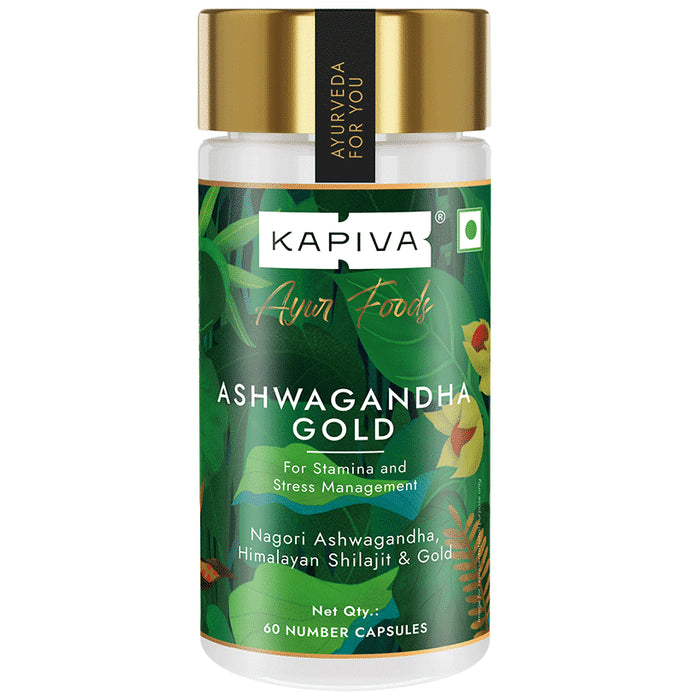 Kapiva Ayur Foods Ashwagandha Gold Capsules with Shilajit & Gokshura | For Stamina & Stress Management - Classic Derma