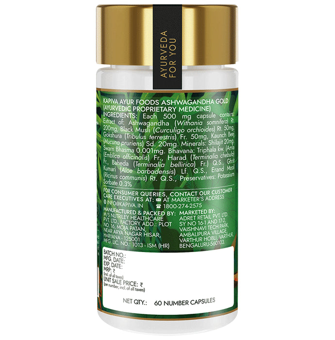 Kapiva Ayur Foods Ashwagandha Gold Capsules with Shilajit & Gokshura | For Stamina & Stress Management