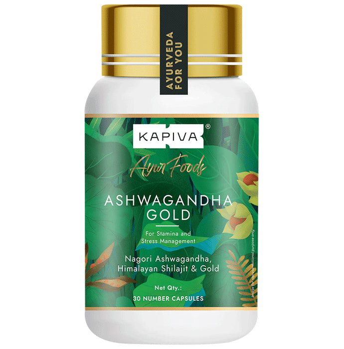 Kapiva Ayur Foods Ashwagandha Gold Capsules with Shilajit & Gokshura | For Stamina & Stress Management - Classic Derma