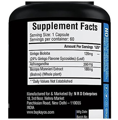 Kayos Natural Ginkgo Biloba with Ashwagandha & Bacopa Capsule
