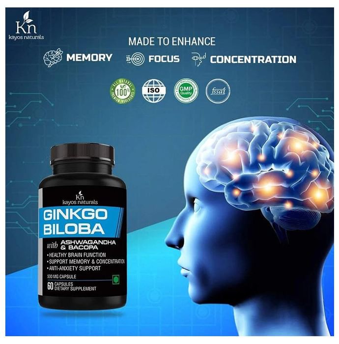 Kayos Natural Ginkgo Biloba with Ashwagandha & Bacopa Capsule